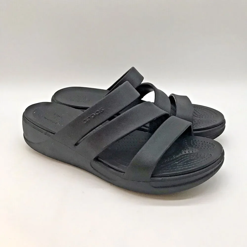 Crocs Monterey Dual Comfort Wedge Sandals Women's 10 Black 206304 Comfort Shoes
